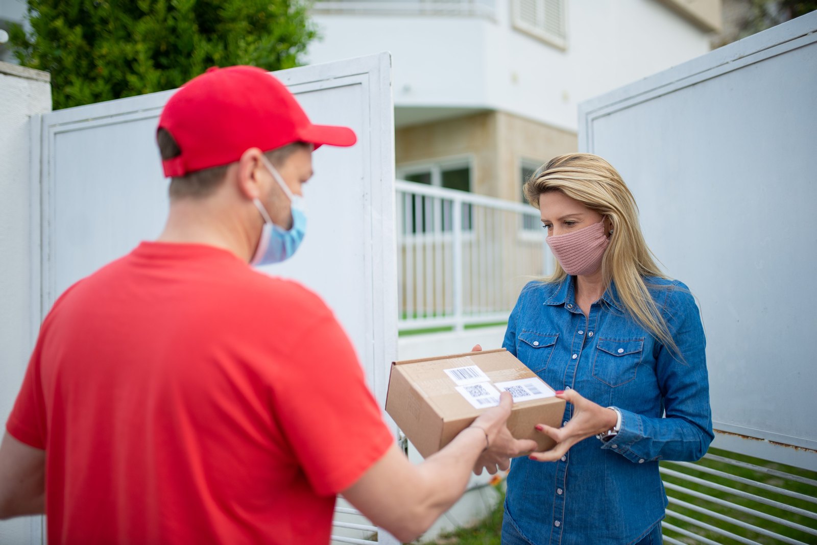 Illustrative parcel handoff at a customer's door